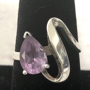 Heirloom Amethyst Sterling Silver Teardrop Ring size 8 weight 4.17g